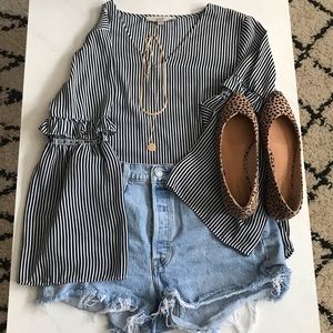 LOFT Bell Sleeve Striped Top